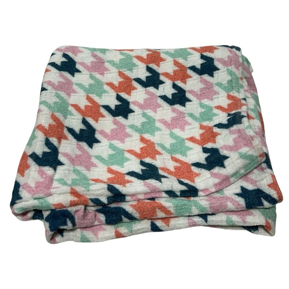 Tula Houndstooth Muslin Bamboo Baby Blanket Orange Pink Navy Blue Mint Green